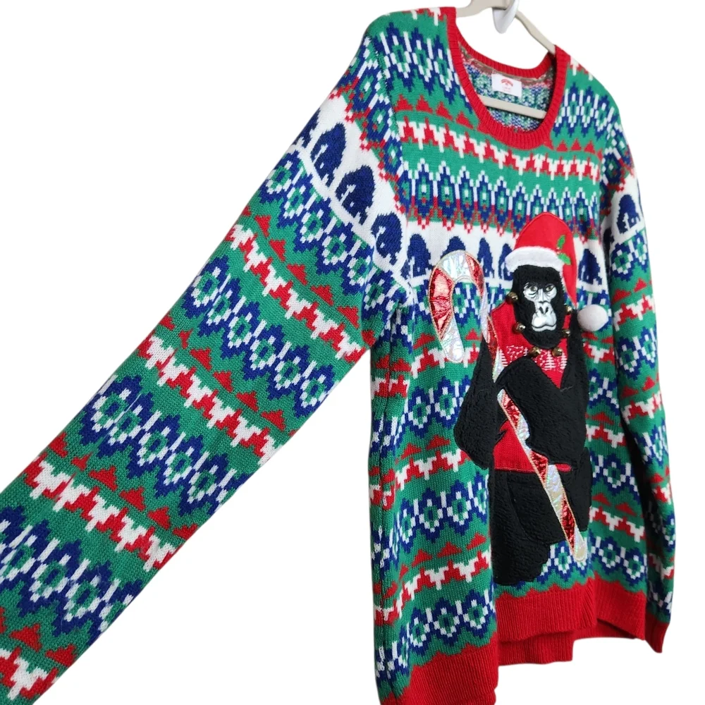 Holiday Time Ugly Christmas Sweater UCS Gorilla Fair Isle Jingle Mens Size XL